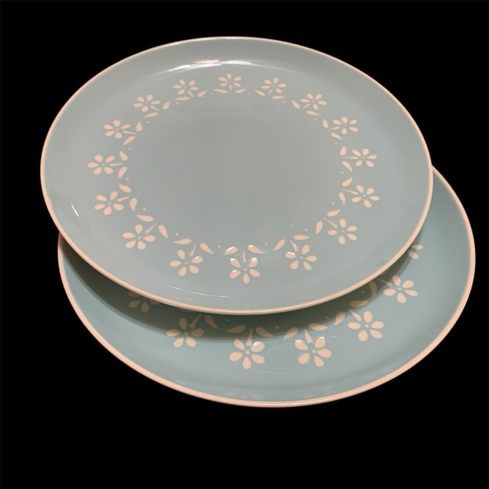 Harkerware Petit Fleurs Sky Blue Dinner Plates, Oven Proof Set of 2 Harker USA